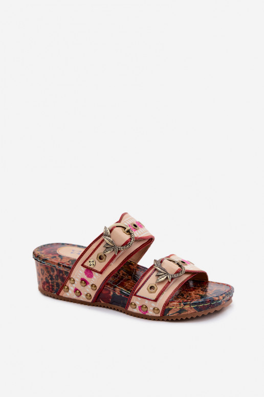 Lederne gemusterte Damen-Slipper mit Plattform in verschiedenen Farben