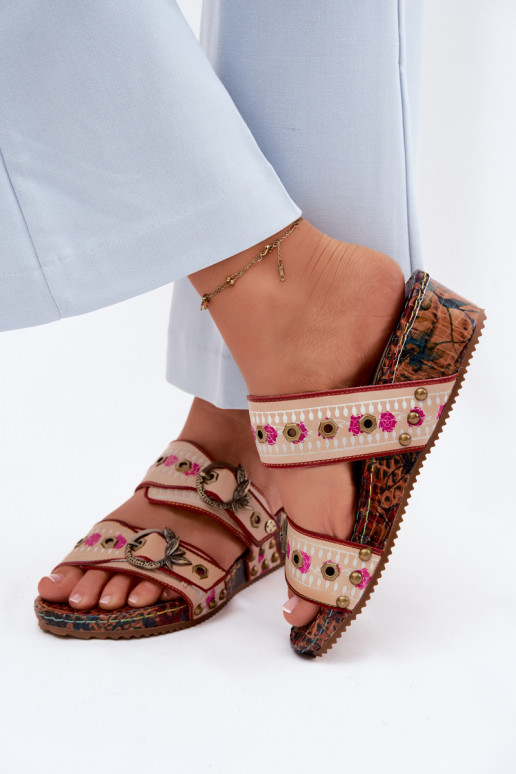 Lederne gemusterte Damen-Slipper mit Plattform in verschiedenen Farben