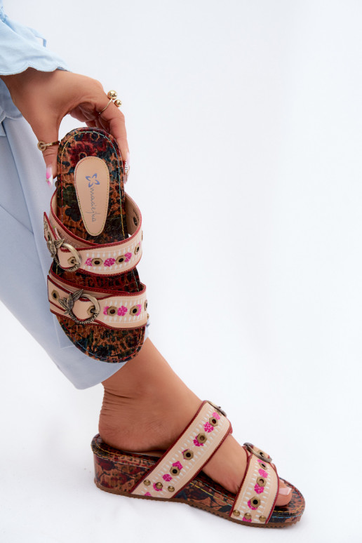 Haut Gemustert Damenhausschuhe mit einer Plattform Es mussciejka K7406-04 Verschiedene Farben