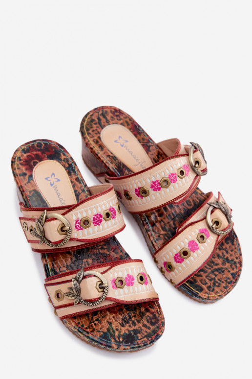Lederne gemusterte Damen-Slipper mit Plattform in verschiedenen Farben