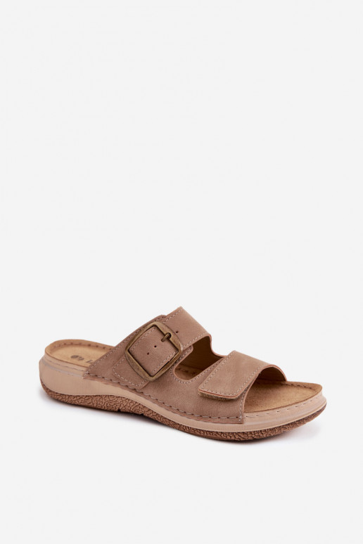 Damen-Slipper mit Schnallen und klebrigem Verschluss in Braun