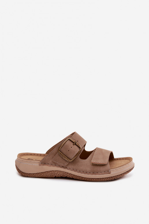 Damen-Slipper mit Schnallen und klebrigem Verschluss in Braun