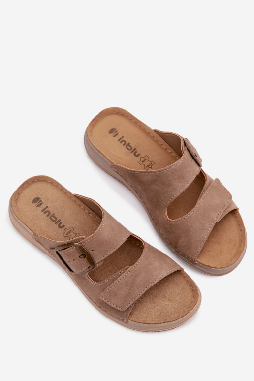 Damen-Slipper mit Schnallen und klebrigem Verschluss in Braun