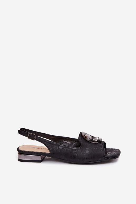 Flache Sandalen für Frauen mit Ornamenten in Schwarz