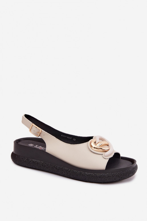 Lederne Plattform-Sandalen mit Ornamenten in Sandfarbe