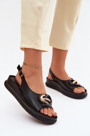 Lederne Plattform-Sandalen mit Ornamenten in Schwarz 2