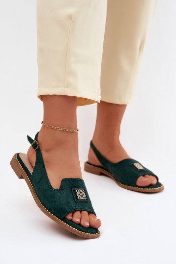 Damensandalen mit breiten Absätzen Mit Dekorationen Detalem S.Barski KV61-6015 grüne Farbe 2