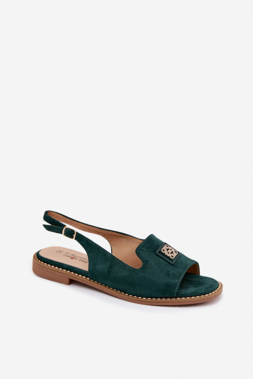 Damen-Sandalen mit breiten Absätzen und dekorativen Details S.Barski KV61-6015 grün