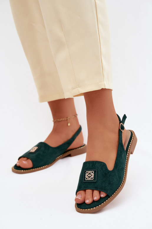 Damen-Sandalen mit breiten Absätzen und dekorativen Details S.Barski KV61-6015 grün