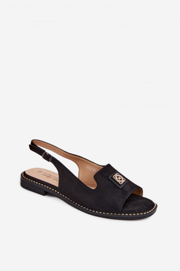 Damen-Sandalen mit breiten Absätzen und dekorativen Details S.Barski KV61-6015 schwarz 2