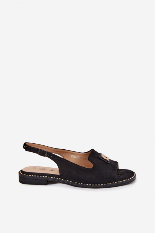 Damen-Sandalen mit breiten Absätzen und dekorativen Details S.Barski KV61-6015 schwarz