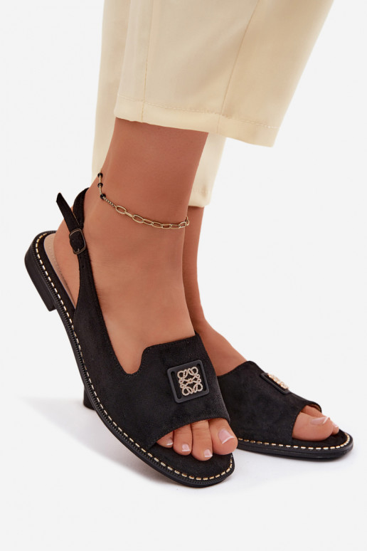 Damen-Sandalen mit breiten Absätzen und dekorativen Details S.Barski KV61-6015 schwarz