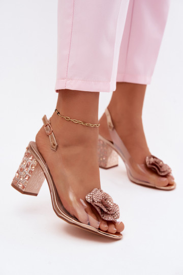 Transparente Sandalen mit Absätzen und funkelnden Steinen D&A MR61-9013 roségoldfarben 2