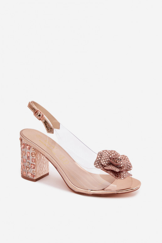 Transparente Sandalen mit Absätzen und funkelnden Steinen D&A MR61-9013 roségoldfarben