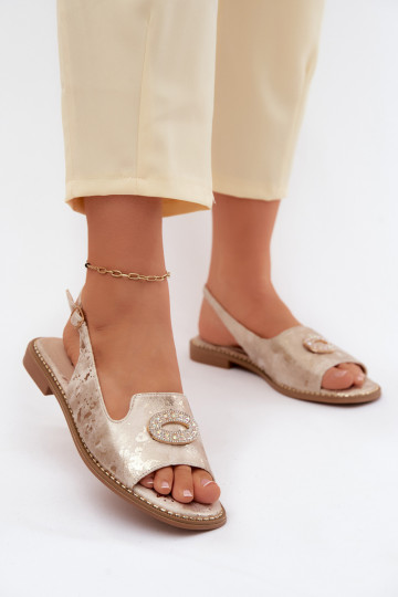 Flache Sandalen für Damen mit Ornamenten S.Barski KV61-6040 goldfarben 2