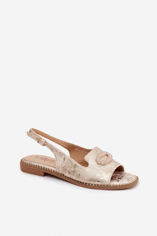 Flache Sandalen für Damen mit Ornamenten S.Barski KV61-6040 goldene Farbe