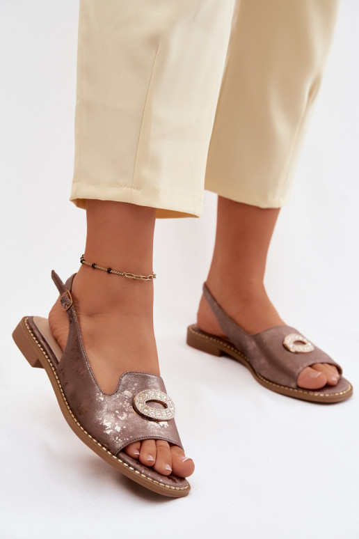 Flache Sandalen für Damen mit Ornamenten S.Barski KV61-6040 braun