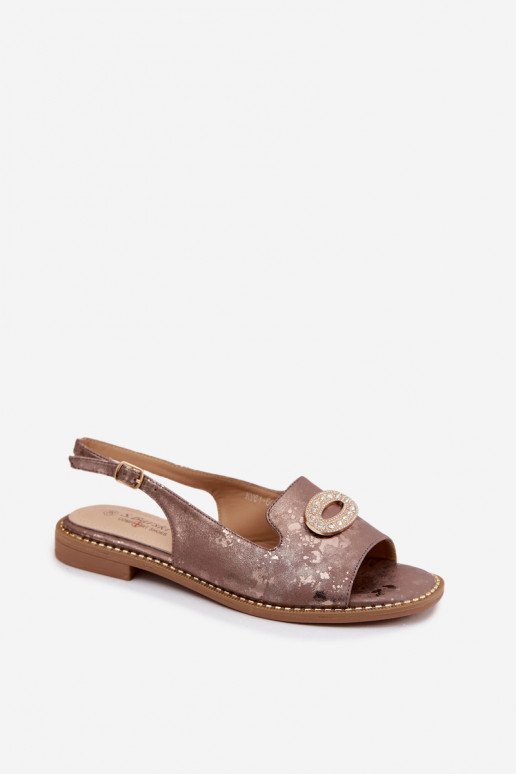 Flache Sandalen für Damen mit Ornamenten S.Barski KV61-6040 braun