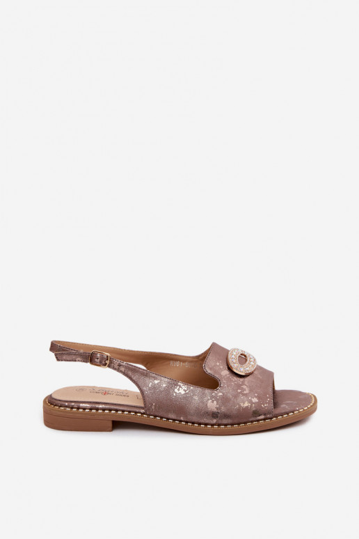 Flache Sandalen für Damen mit Ornamenten S.Barski KV61-6040 braun