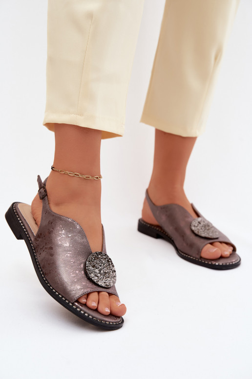 Damen-Sandalen mit breiten Absätzen und Ornamenten S.Barski KV61-6035 grau