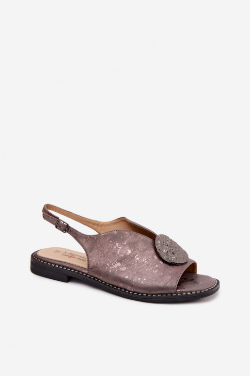 Damen-Sandalen mit breiten Absätzen und Ornamenten S.Barski KV61-6035 grau