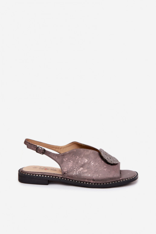 Damensandalen mit breiten Absätzen mit Ornamenten S.Barski KV61-6035 graue Farbe