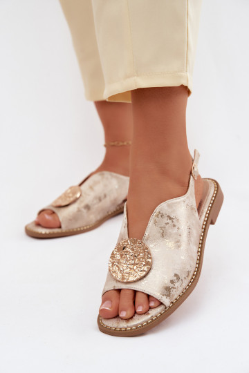 Damen-Sandalen mit breiten Absätzen und Ornamenten S.Barski KV61-6035 goldfarben