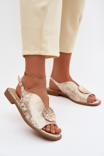 Damen-Sandalen mit breiten Absätzen und Ornamenten S.Barski KV61-6035 goldfarben 2