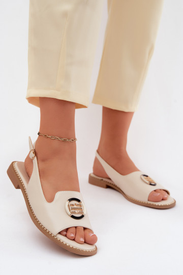 Damen-Sandalen mit breiten Absätzen und Ornamenten S.Barski KV61-6037 cremefarben 2