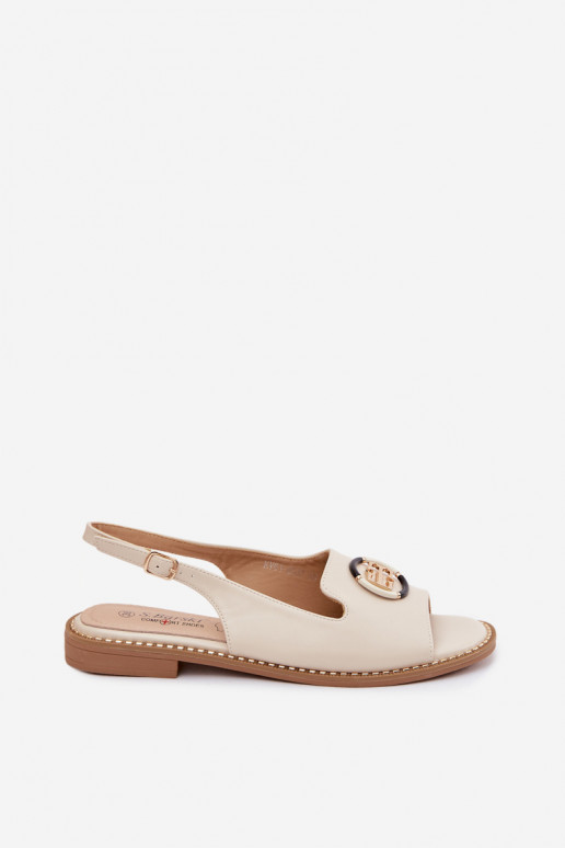 Damen-Sandalen mit breiten Absätzen und Ornamenten S.Barski KV61-6037 cremefarben