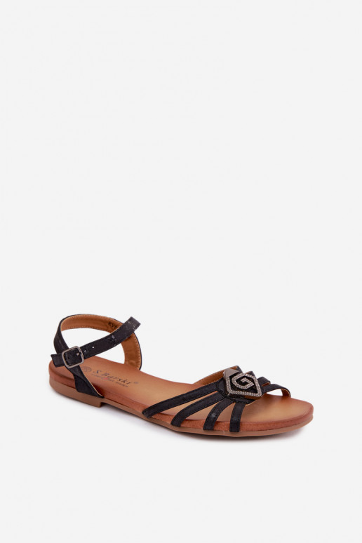 Flache Sandalen für Damen mit Streifen Und Dekoration S.Barski KV61-6056 schZuarze Farbe