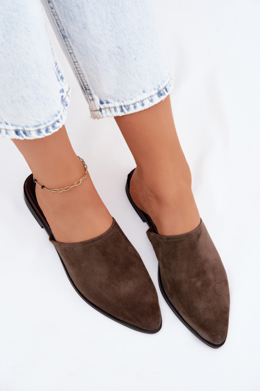 Haut INildlederpantoffeln Mule FrauenZuohnung D&A JC61-1004 Khaki-Farbe