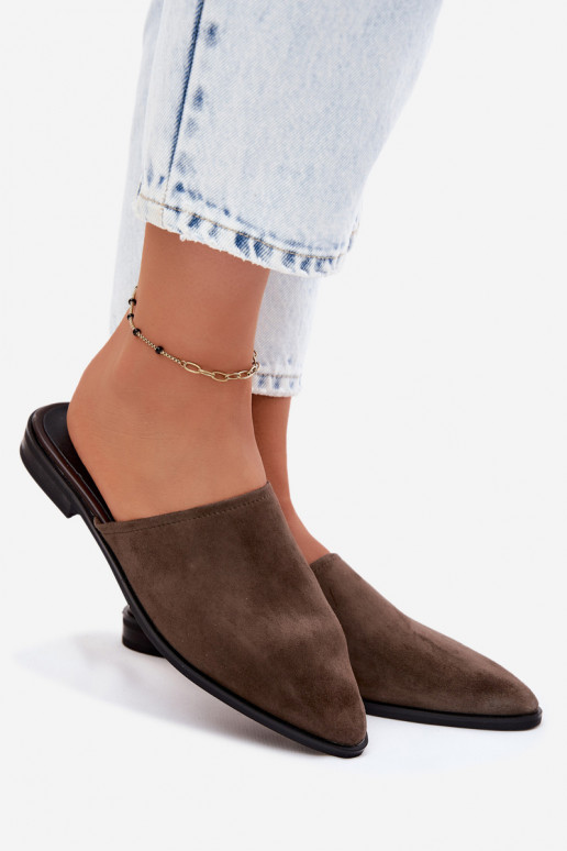 Haut INildlederpantoffeln Mule FrauenZuohnung D&A JC61-1004 Khaki-Farbe