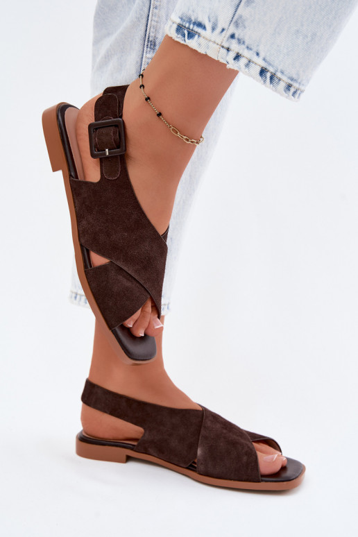 Haut INildledersandalen für Damen mit breiten Absätzen D&A JC61-1001 CzekoladoZue