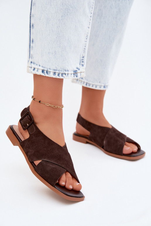 Haut INildledersandalen für Damen mit breiten Absätzen D&A JC61-1001 CzekoladoZue