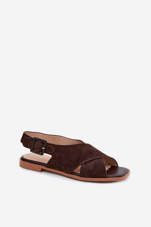 Wildleder-Sandalen mit breiten Absätzen D&A JC61-1001 schokoladenbraun