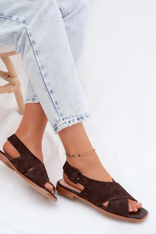 Haut INildledersandalen für Damen mit breiten Absätzen D&A JC61-1001 CzekoladoZue