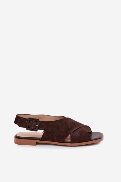 Wildleder-Sandalen mit breiten Absätzen D&A JC61-1001 schokoladenbraun