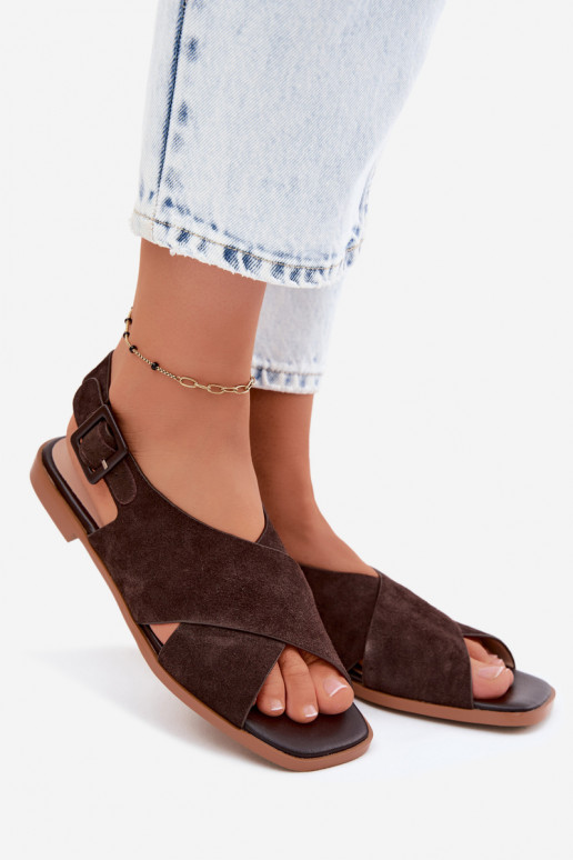 Wildleder-Sandalen mit breiten Absätzen D&A JC61-1001 schokoladenbraun