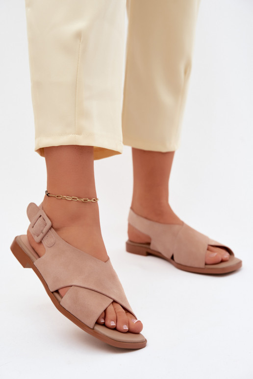 Wildleder-Sandalen mit breiten Absätzen D&A JC61-1001 sandfarben