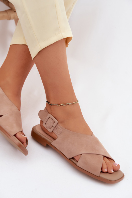 Wildleder-Sandalen mit breiten Absätzen D&A JC61-1001 sandfarben