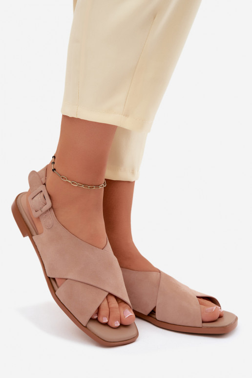 Wildleder-Sandalen mit breiten Absätzen D&A JC61-1001 sandfarben