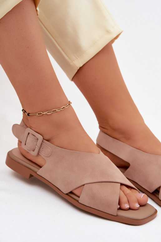 Wildleder-Sandalen mit breiten Absätzen D&A JC61-1001 sandfarben