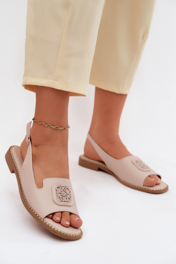 Damen Sandalen mit breiten Absätzen und Ornamenten S.Barski KV61-6018 nude