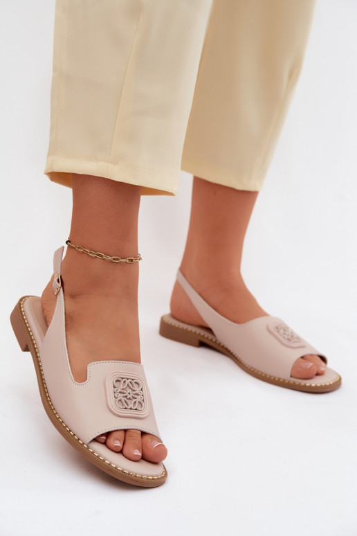 Damen Sandalen mit breiten Absätzen und Ornamenten S.Barski KV61-6018 nude