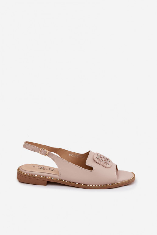 Damensandalen Feminin mit breiten Absätzen mit Ornamenten S.Barski KV61-6018 Nude
