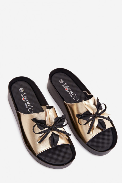 Lederhausschuhe Feminin mit Ornamenten S.Barski KV61-6044 goldene Farbe