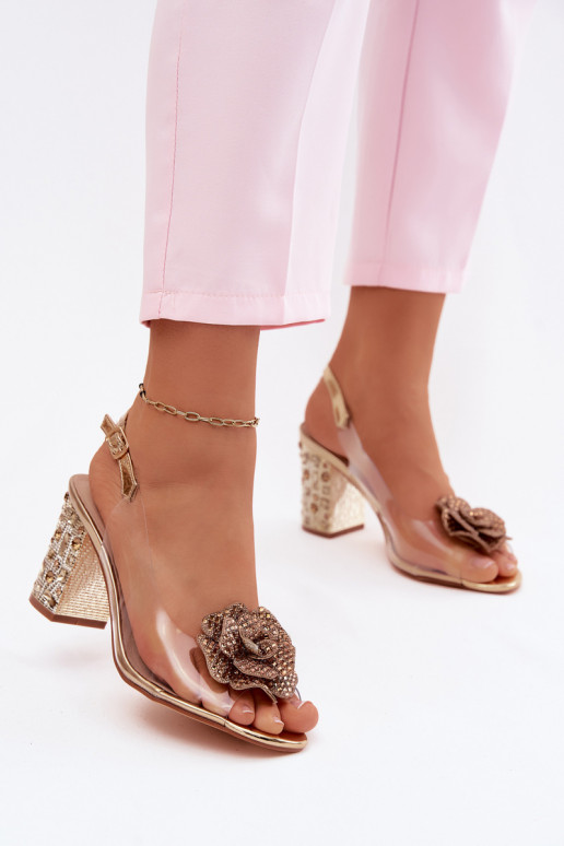 Transparente Sandalen mit Absatz und funkelnden Edelsteinen D&A MR61-9013 gold