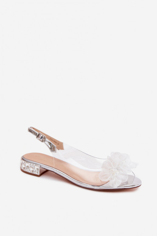 Durchschauen Sandalen mit leuchtenden Augen I SiateczkoZuymi mit floralen Motivenami D&A MR61-9006 Silberfarbe