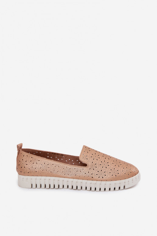 Slipper-Schuhe mit durchbrochenen Elementen in Champagner Salty